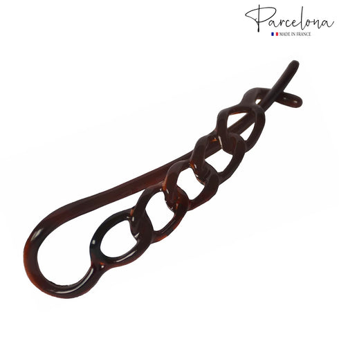 Parcelona French Twist n Clip Hair Barrette, 4" Flower, Bow, Chain, Tortoise Shell Brown