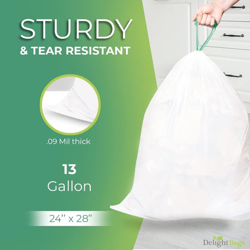 Tall Kitchen Drawstring Trash Bags, 200 Count, 13 Gallon, White, 0.9 Mil Thickness for Kitchen Garbage
