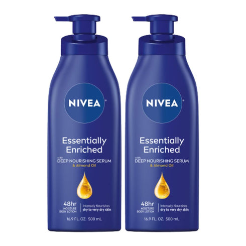 NIVEA Essentially Enriched Body Lotion for Dry Skin, 2 Pack, 16.9 Fl Oz Pump Bottles