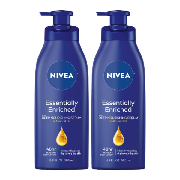 NIVEA Essentially Enriched Body Lotion for Dry Skin, 2 Pack, 16.9 Fl Oz Pump Bottles