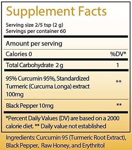Reddy Naturals Aryana Turmeric Curcumin Powder, Pure & Organic Supplement with Black Pepper for Joint Support, Honey