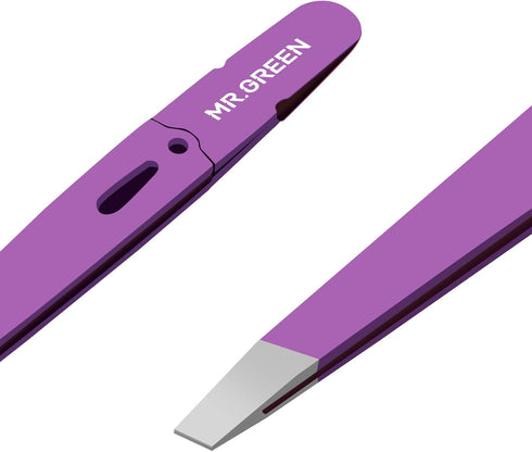 MR.GREEN Colorful Eyebrows Tweezers, Stainless Steel Slanted Makeup Tools for Fine Hair Removal (Purple)