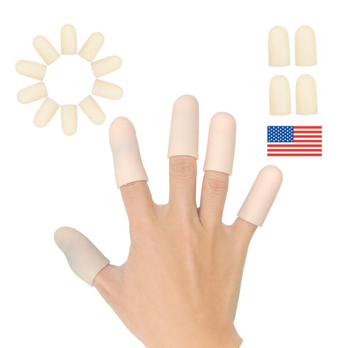 Gel Finger Cots, 14 PCS Finger Protector Support for Trigger Finger, Hand Eczema, and Arthritis (Beige, Short)