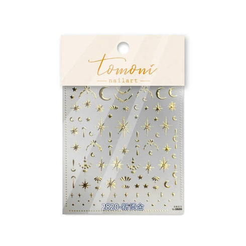 Moon Star Nail Art Stickers, 3D Gold Bronzing Self-Adhesive Nail Decals for Luxury Nail Design and DIY Nail Art Supplies
