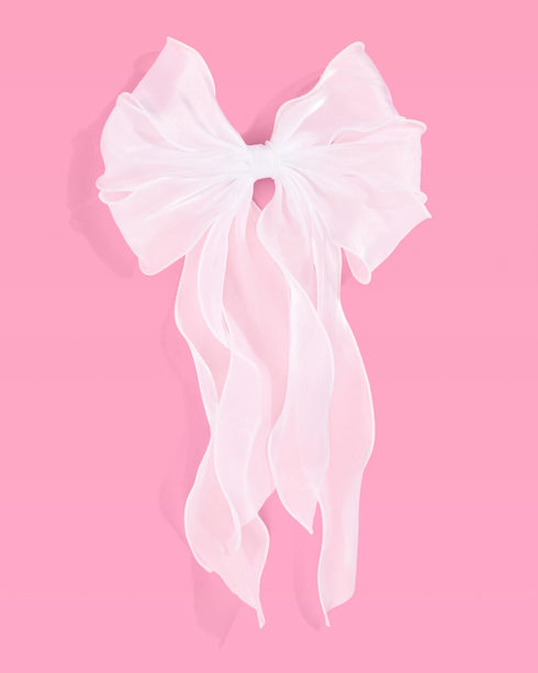 xo, Fetti Bachelorette XL Hair Bow - White Organza Bach Party Decorations and Wedding Gift