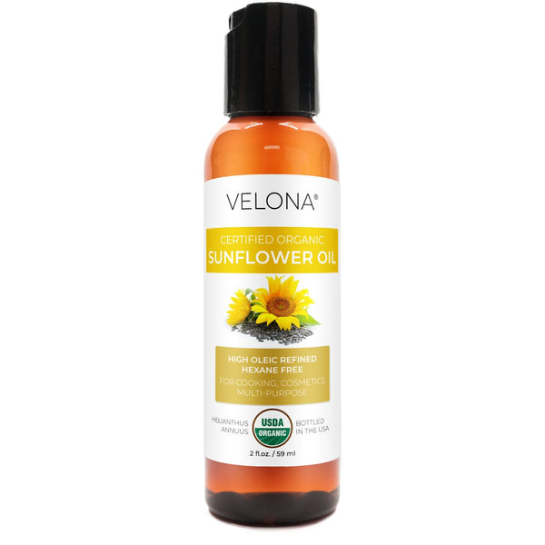 velona USDA Certified Organic Sunflower Oil, 2 Fl Oz - 100% Pure Carrier Oil for Cooking & Skin