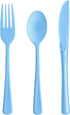 150 Pack Light Blue Plastic Silverware, Heavy Duty Utensils, 50 Forks, 50 Knives, 50 Spoons for Birthday Wedding Baby