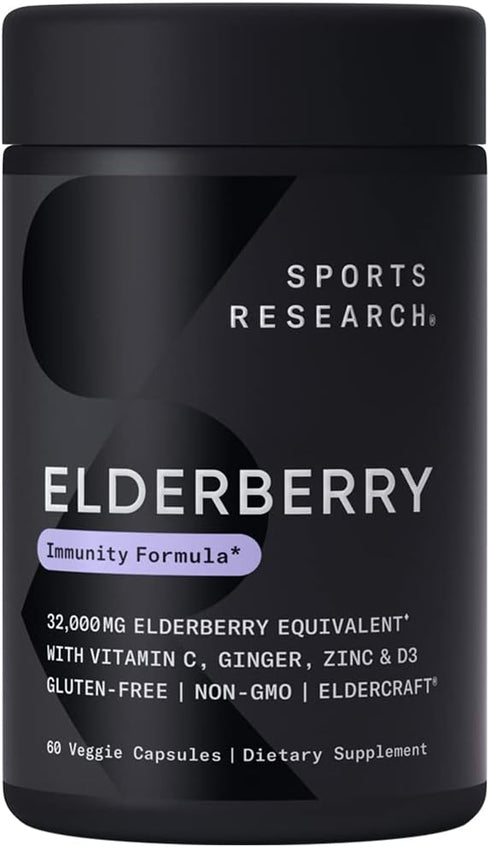 Sports Research Elderberry + D3 5000iu with Zinc, Ginger & Vitamin C - Daily Immune Support Supplement, 60 Veggie