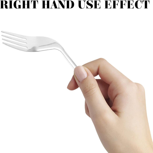 FOMIYES Adaptive Utensils, Curved Fork Right Handed Angled Fork Cutlery, Stainless Steel Eating Silverware for Elderly
