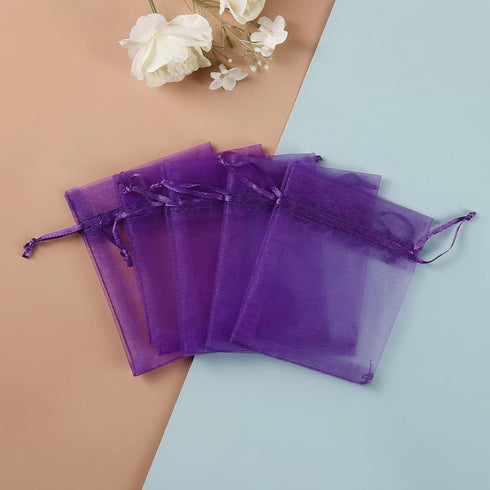 HRX Package 100pcs Little Organza Bags, 3 x 4 inch Purple Mesh Bags for Jewelry Party Favor