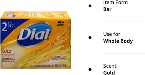 Dial Gold Antibacterial Deodorant Soap, 2 Pack, Total Net Weight 6.4 oz