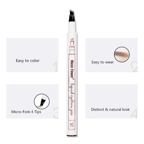 MoonKong Eyebrow Pen, 4 Point Waterproof Eyebrow Pencil Makeup, Eyebrow Kits with 3 Stencils, 1 Brow Razor (4# Black)