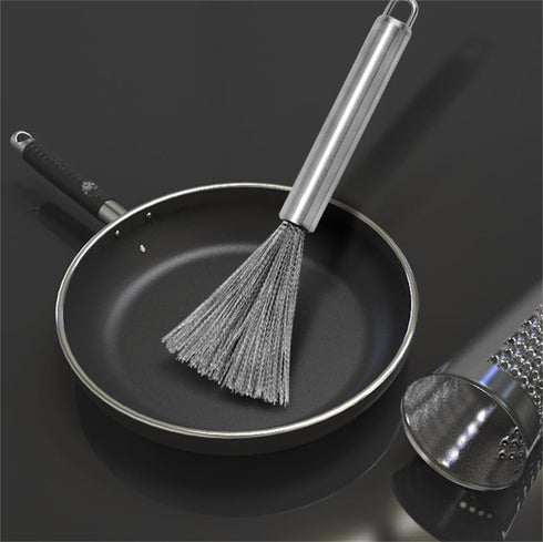 Kitchen Brush, Pot Scrubber, Steel Wool Scrubber with Handle for Cleaning Dishes, Silvery Steel Scrubber