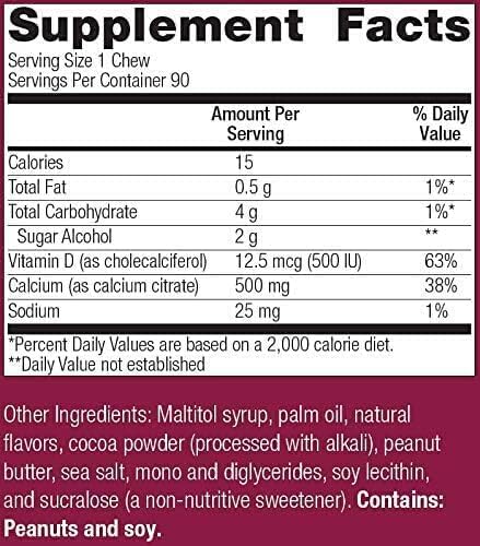 Bariatric Advantage Calcium Citrate Chewy Bites 500 mg - Sugar-Free Chewable Calcium Supplement - 90 Count
