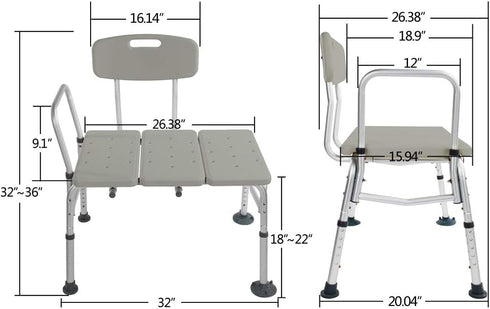 QJR 3 Bath Chair Comfortable Shower Chair Adjustable Handicap Shower Chair Seat Bench with Arms and Backs Blow Molding