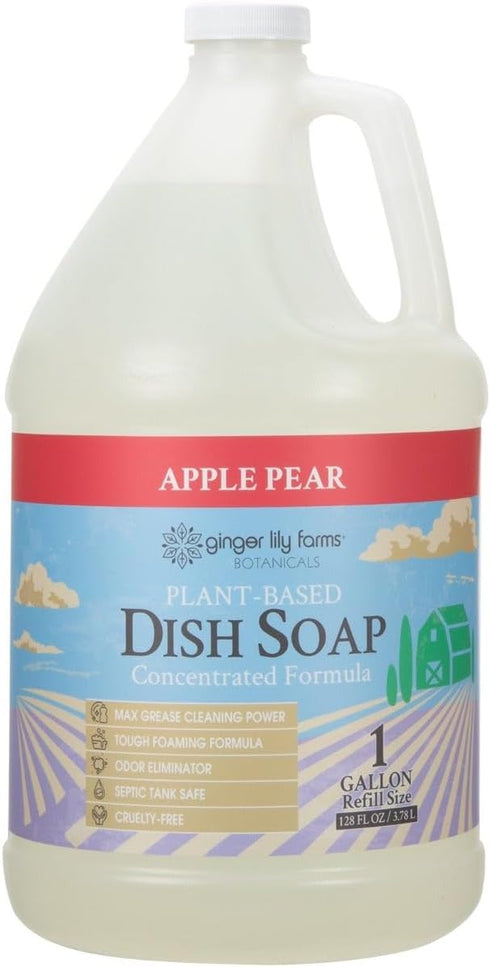 Ginger Lily Farms Botanicals Plant-Based Liquid Dish Soap, Apple Pear Scent, 1 Gallon Refill (128 Fl. Oz.)
