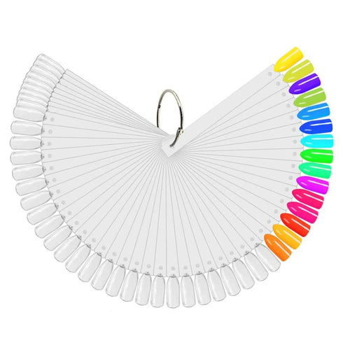 JASSINS 100 Pcs Clear Fan-shaped False Nail Swatch Sticks for Nail Polish Practice Display Art Tips with Metal Split