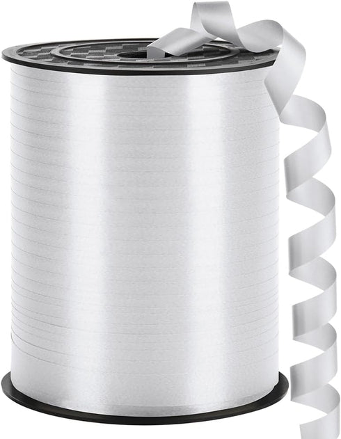250 Yard White Curling Ribbon, 3/8" for Crafts, Balloon Ribbon, Gift Wrapping, Florist Flower (1 Roll)