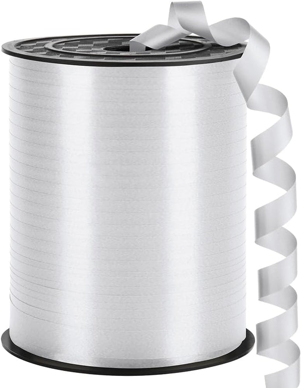 250 Yard White Curling Ribbon, 3/8" for Crafts, Balloon Ribbon, Gift Wrapping, Florist Flower (1 Roll)
