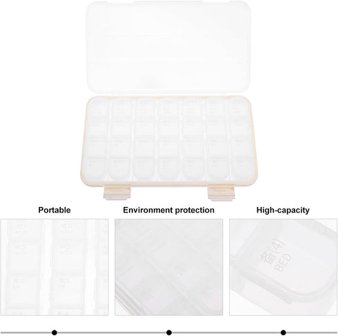 HOOWIFFY 28-Compartment 7-Day Portable Weekly Medicine Organizer Box, Plastic Pill Case for Travel and Daily Storage