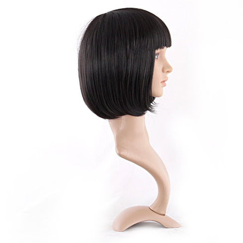 MapofBeauty 12 Inch Short Straight Bob Wig, Black, Fashion Lady with Flat Bangs
