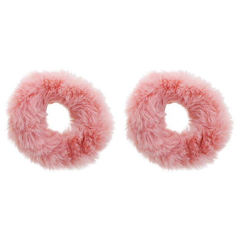 Small Fuzzy Fur Scrunchies, Furry Pony Holder - Set of 2 in Mauve