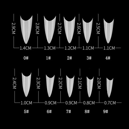 Stiletto Nail Tips 500Pcs Short Sharp Ending False Acrylic Nails Tip Half Cover 10 Sizes with Box for Nail Salons DIY