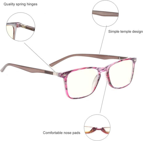 JOSCHOO Computer Reading Glasses Blue Light Blocking Readers for Men and Women (Purple Stripe, 3.0)
