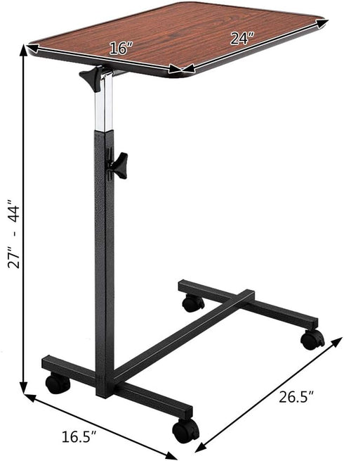 Vasitelan Overbed Table Bedside Table,Swivel Wheel Rolling Tray,Adjustable Over Bedside Home Desk,Laptop, Reading