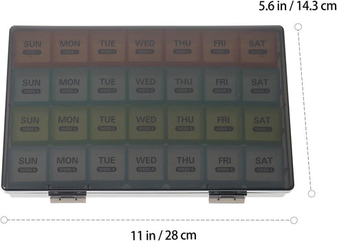 SOPOTUTU 28-Compartment Large Capacity Weekly Pill Organizer, Portable Medication Dispenser with Separate Slots