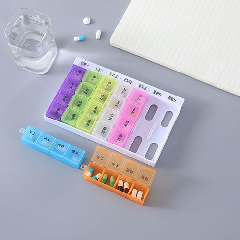 Psivika 2 Pack 28 7 Weekly Pill case Colorful Pill Organizer Medicine Storage compartments Day Pill Box Case