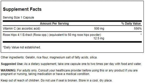 Swanson Vitamin C w/Rose Hips - Herbal Supplement Promoting Skin Health, Heart Health & Immune System Support - Natural Formula Supporting Defense & Wellness - (250 Capsules, 500mg Each)