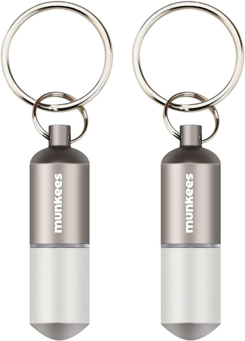 munkees Portable Pill Case Small Waterproof Capsules EDC Keychain, Travel Pill Bottle for Camping, Hiking, 2-Pack