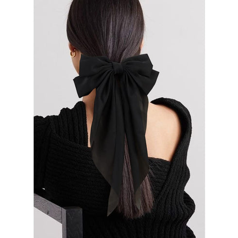 Silky Satin Hair Bows, 2Pcs Big Oversized Hair Bows for Women, White and Black