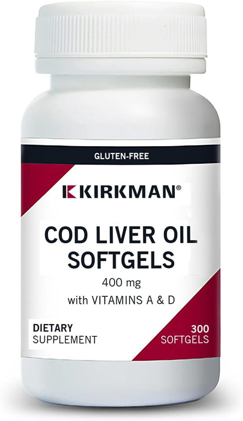 Kirkman - Cod Liver Oil with Vitamin A & D - 300 Softgels, Essential Fatty Acids
