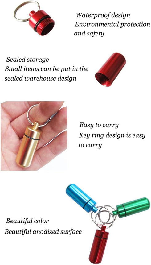 AKOAK 2 Pcs Colorful Round Aluminum Alloy Pill Bottle, Waterproof Outdoor Travel Portable Key Chain, Purple