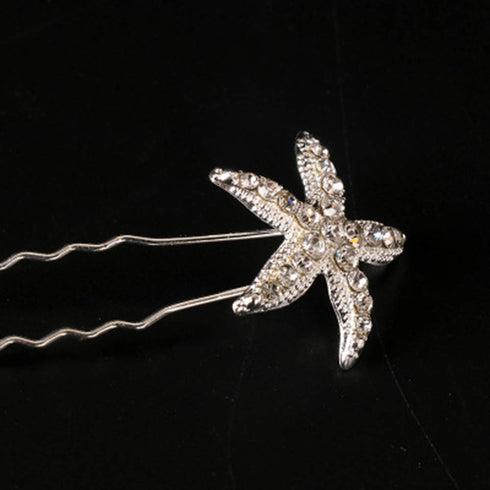 Trendy Starfish Hairpin, Rhinestone Bobby Pin Bridal Hair Clip, Crystal Headpiece for Wedding Women Hair Accessory