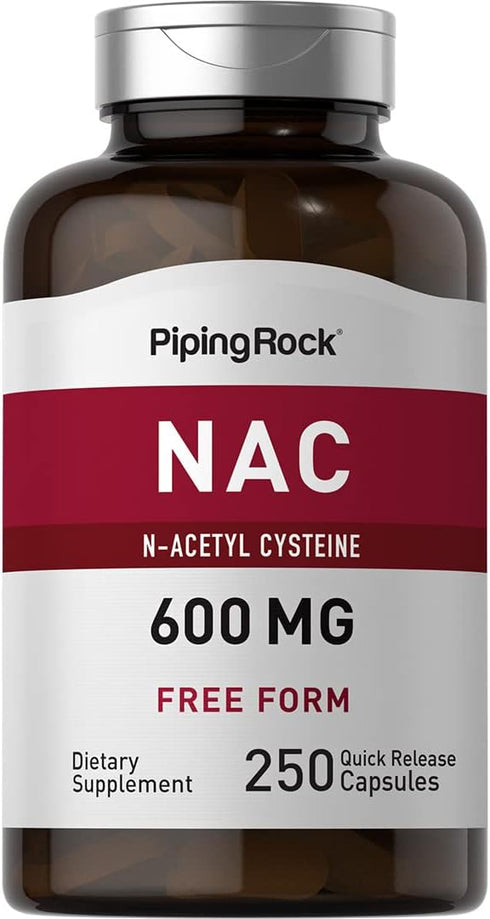 Piping Rock NAC Supplement | N-Acetyl Cysteine | 600mg | 250 Capsules | Non-GMO, Gluten Free