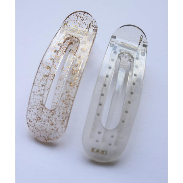 Lay Down Hair Claw, 2-Pack Strong Clip Teeth for Thick & Thin Hair, Clear & Gold Sparkle