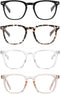 EYECEDAR 4-Pack Reading Glasses - Square Style Blue Light Readers for Women, Metal Spring Hinges, 2.00