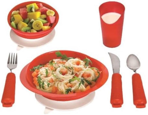 Essential Medical Supply Power of Red Adaptive Scoop Dish, Suction Cup Bottom for Easier Eating - 2 Dishes Included