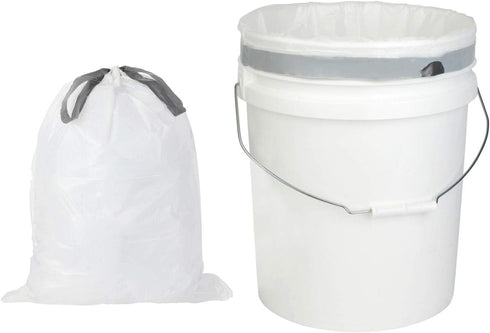 Plasticplace 5 Gallon White Trash Bag Liners, 0.9 Mil Thick, Sturdy Drawstring Placement, 19" X 25" (100 Count)