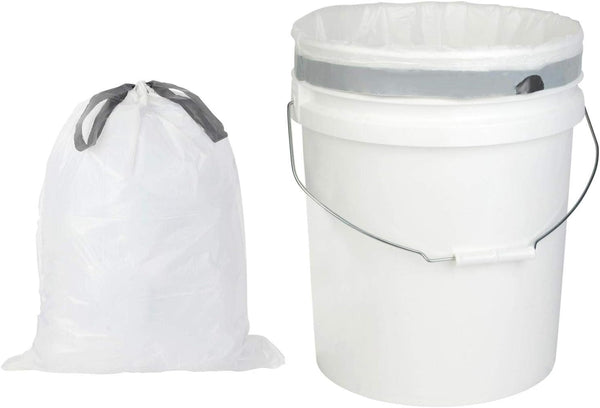 Plasticplace 5 Gallon White Trash Bag Liners, 0.9 Mil Thick, Sturdy Drawstring Placement, 19" X 25" (100 Count)