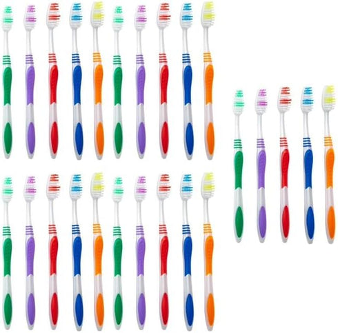 Bulk Toothbrush Pack with Covers, Premium Quality Individually Wrapped Colorful Brushes, Medium Soft Bristles (25)