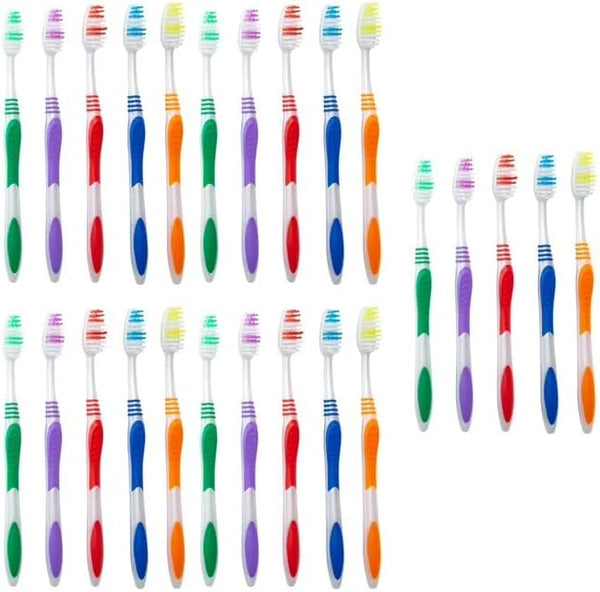 Bulk Toothbrush Pack with Covers, Premium Quality Individually Wrapped Colorful Brushes, Medium Soft Bristles (25)