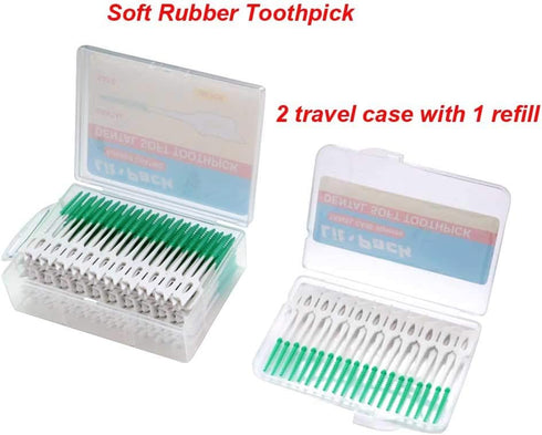 Silicone Dental Pick Interdental Brush Teeth Stick Soft Toothpick Oral Hygiene Care Tools 2 Travel Cases 1 Refill 240 Count