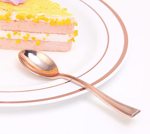 48Pcs Party Disposable Plastic Mini Forks and Spoons Set, Polished Gold Cutlery for Small Appetizers and Desserts