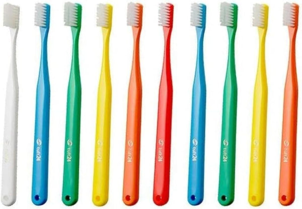 Japanese Toothbrush Oral Care Tuft24, Capless Pack of 10, Soft for Healthy Gums and Strong Brushing Pressure