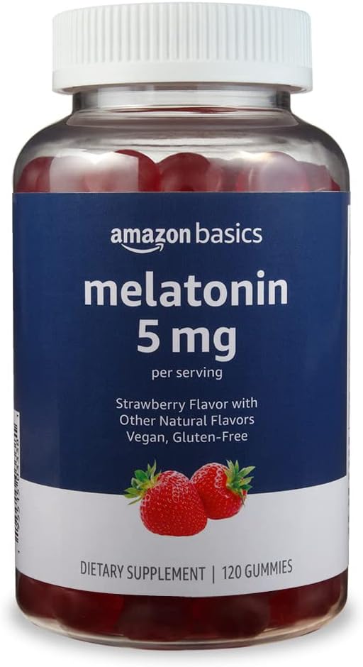 Amazon Basics Melatonin 5mg, 120 Gummies, Strawberry Flavor (Previously Solimo)