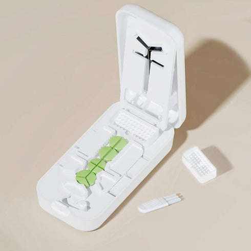YULIKIKER 1/4 3 1 Pill Cutter with Centering Device Safety Blades for Small and Large Tablets, in Version Works